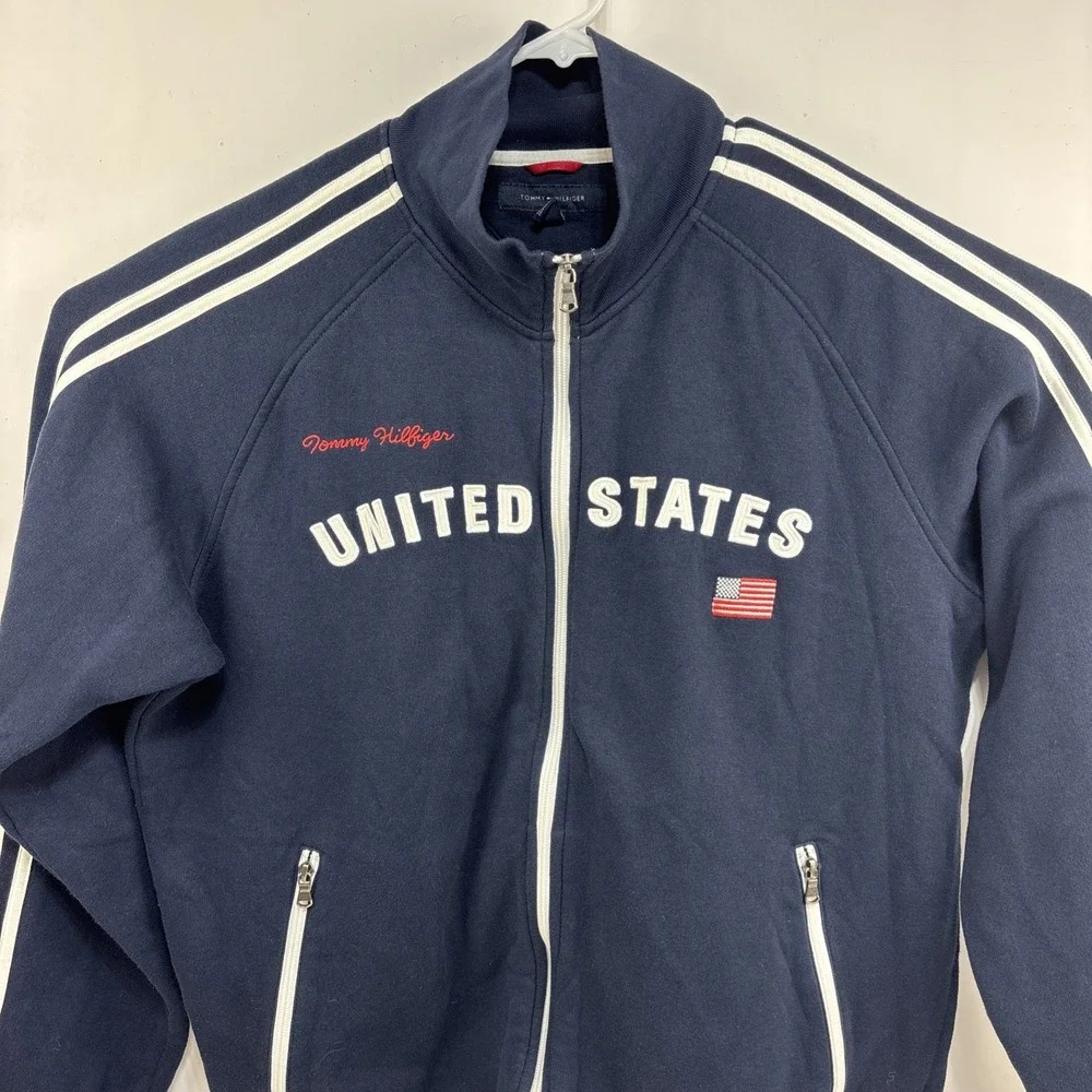 Tommy Hilfiger‎ Mens United States Embroidered Track Jacket Navy USA Size XL